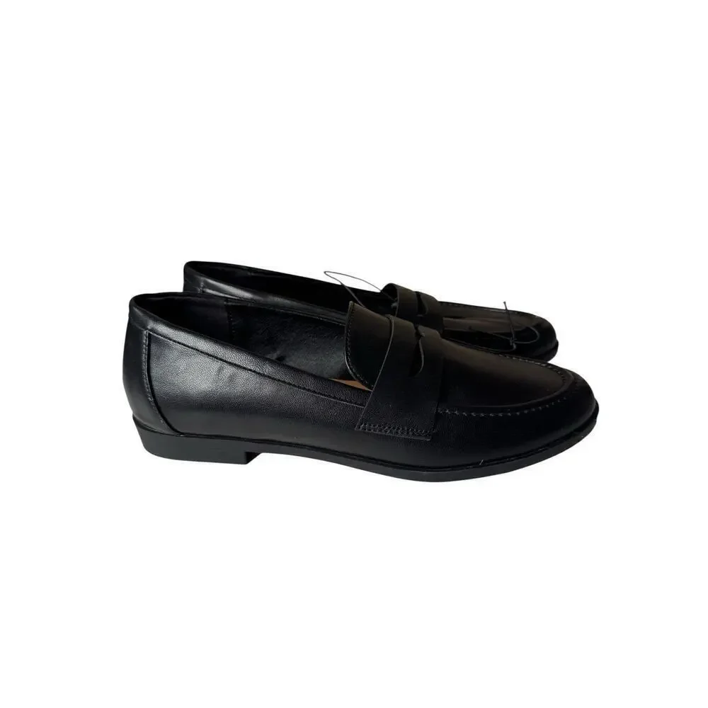 Kensie NEW Gitty Penny Loafer Shoes Women 8.5 Black Padded Footbed Vegan